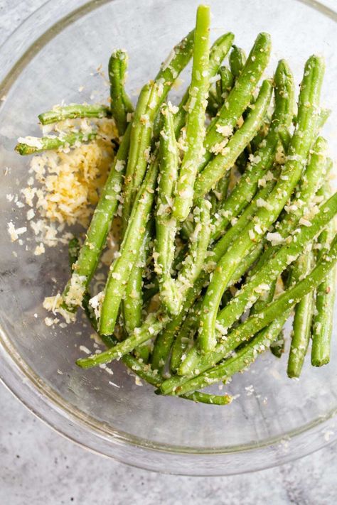 Garlic Parmesan Green Beans Air Fryer, Crispy Green Beans Air Fryer, Parmesan Green Beans Baked, Parmesan Green Beans Air Fryer, Air Fry Green Beans, Parmesan Garlic Green Beans, Green Beans Air Fryer, Beans Air Fryer, Parmesan Green Bean Recipes