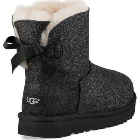 Glitter Uggs, Glittery Boots, Ugg Mini Bailey Bow, Uggs Black, Mini Baileys, Glitter Boots, Ugg Mini, Black Uggs, Bailey Bow