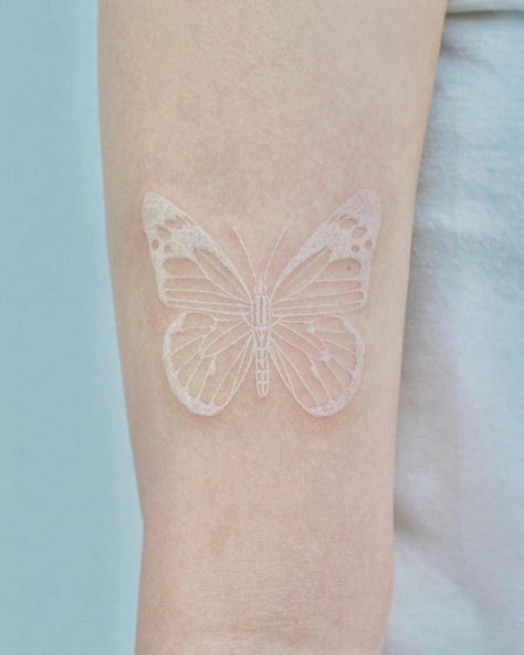 White Butterfly Tattoo, White Ink Tattoos, I Will, White Tattoos, White Ink Tattoo, Cute Tiny Tattoos, Discreet Tattoos, Tattoo Cover, Up Tattoos