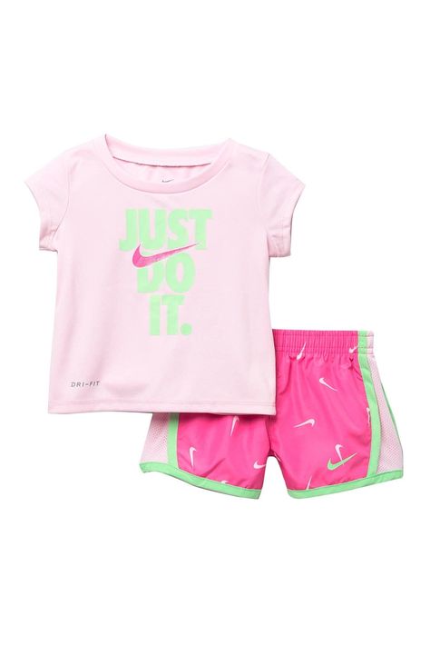 PRICES MAY VARY. 2-piece set includes: tee & shorts Nike Dri-FIT fabric technology helps keep you dry and comfortable Shorts have an elasticated waistband for a secure fit She'll feel like a winner in this girls' Nike graphic tee and shorts set. Tee Shorts, Comfortable Shorts, Girls Nike, Nike Baby, Fabric Technology, Shorts Nike, Nike Kids, Kids Luggage, Baby Outfits