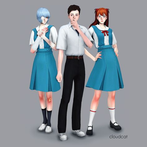 Sims 4 Evangelion, Evangelion Sims 4 Cc, Sims 4 School Uniform, Male Uniform, Private School Uniforms, Sims Love, Sims 4 Anime, Cc Mods, School Uniform Outfits