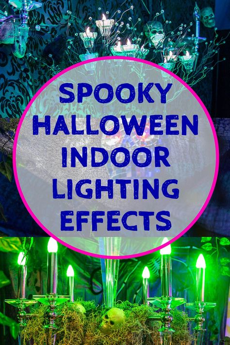 These spooky indoor Halloween lighting effects and ideas are perfect for your Halloween party or haunted house.  #entertainingdiva #spooky #hauntedhouse #halloweendecor #halloween #halloweenlighting Diy Halloween Bottles, Halloween Scene Setters, Halloween Haunted House Diy, Halloween Lighting, Halloween Party Drinks, Halloween Haunted House Decorations, Halloween Lights Decorations, Lights Decorations, Halloween Graveyard