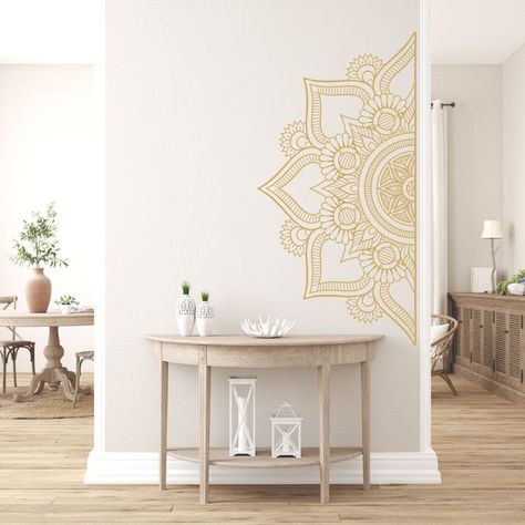 A wonderful mandala sticker will be enough to change the atmosphere of your home with its details and meaning. It is ideal for those who want to make bohemian home decor, those who are interested in yoga and those who like such decorations. Mandala Wall Sticker will create a bohemian atmosphere on your wall and enhance its appearance. Above Bed Decor Boho, Room Decor Above Bed, Half Mandala, Private Workspace, Mandala Decals, Flower Home Decor, Moroccan Pattern, Above Bed Decor, Home Decor Boho