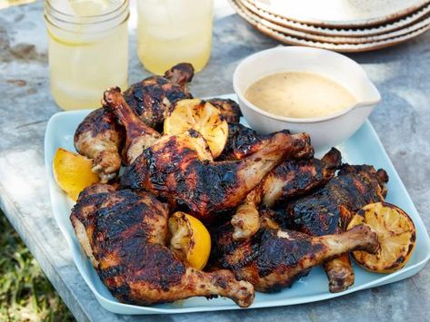 Lemonade Chicken, Game Hens, Chicken Leg Quarters, Summer Food Party, Classic Potato Salad, Ras El Hanout, Grilled Corn, Blood Orange, Food Network