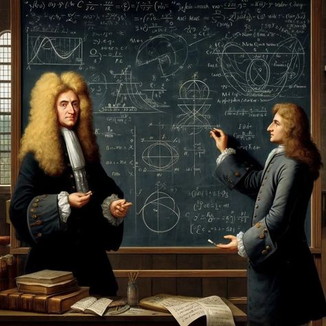 An illustration showing Gottfried Wilhelm Leibniz and Isaac Newton two prominent mathematicians standing in front of a large chalkboard Gottfried Wilhelm Leibniz, Newton Illustration, Large Chalkboard, Isaac Newton, Chalkboard, Astrology, Collage, Pins, On Instagram