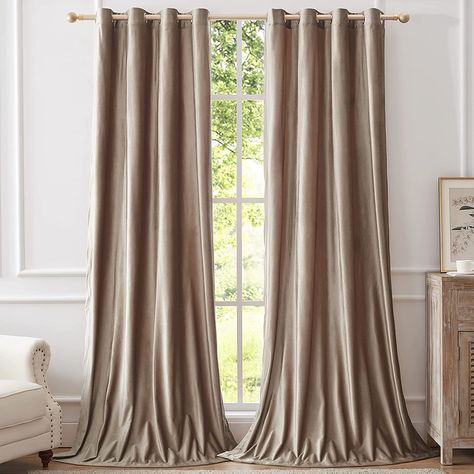 BULBUL Velvet Curtains 84 inch Length- Living Room Taupe Blackout Window Drapes Curtains Thermal Insulated Room Darkening Decor Grommet Curtains for Bedroom Set of 2 Panels #curtains Living Room Taupe, Velvet Curtains Living Room, Taupe Curtains, Block Out Curtains, Thick Curtains, Luxe Bedroom, Gold Curtains, Curtains For Bedroom, Drape Panel