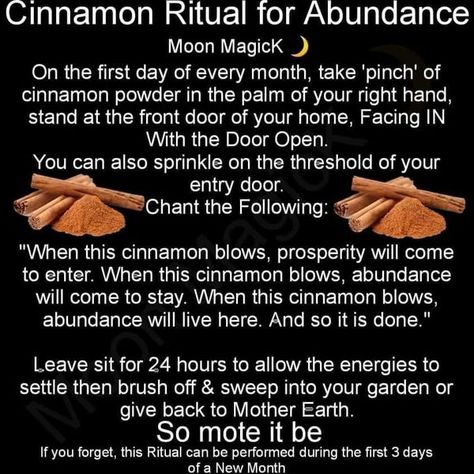 Cinnamon Blessing 1st Of The Month, Cinnamon Blessing, Cinnamon Ritual, Wiccan Designs, Magical Herbs Witchcraft, Herbs Witchcraft, Magical Recipes, Witchy Spells, Money Spells Magic