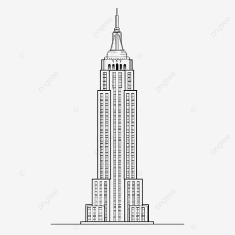 outline simplicity drawing of empire state building landmark front elevation view Empire State Building Outline, Flatiron Building Drawing, Empire State Building Illustration, A City Drawing, Empire State Building Drawing, Building Tattoo, Building Png, Empire Building, Sculptural Ring