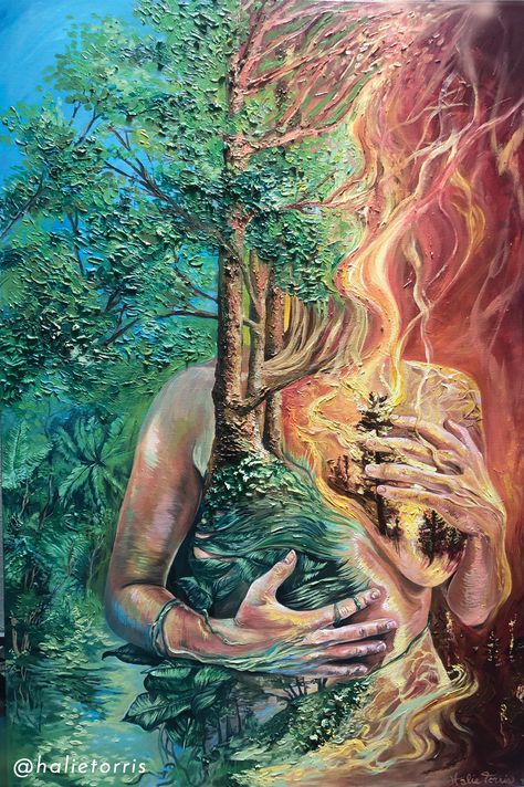 Human And Environment Drawing, Gaia Painting Mother Earth, Painting On Mother, Humans And The Environment Art, Humans And Environment Art, Human Earth Art, Destruction Of Nature Art, Nature And Human Art, Earth Human Art