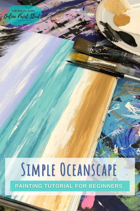 Tutorial Acrylic Painting, Seascape Paintings Acrylic, Painting Tutorial Acrylic, Tree Painting Easy, Palm Tree Painting, Texture Painting Techniques, Kids Canvas Painting, View Painting, Beach Art Painting