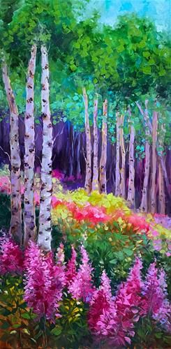 Bedrooms Romantic, Aspen Trees Painting, Nancy Medina, Joyful Art, Spring Themes, Colourful Paintings, Online Painting Classes, Mural Inspiration, Patina Paint