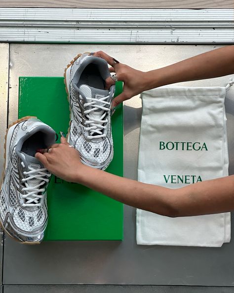 Bottega Veneta Trainers Asics Aesthtetic Chunky Dad Shoes Bottega Veneta Trainers Asics Aesthteic Chunky Dad Shoes Bottega Veneta Sneakers, Bottega Sneakers, Running Aesthetic, Simple Work Outfits, Designer Sneaker, Simple Work, Silver Sneakers, Casual Footwear, New Sneakers