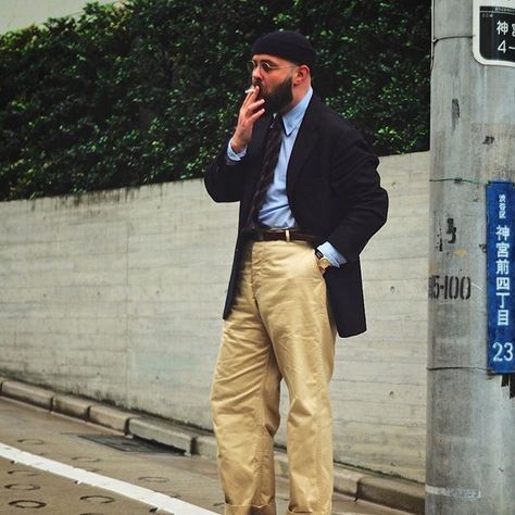 Army Chinos, tailored for a wet Tokyo Autumn day Tokyo Autumn, Wide Leg Trousers Outfit, Snatched Waist, Big Pants, Pants Outfit Men, Ivy League Style, Soft Jacket, Wide Trousers, I'm Bored