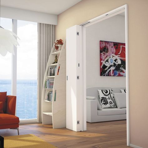 Folding Door Hardware, Laminate Doors, Acoustic Insulation, Swinging Doors, New Interior Design, White Laminate, House Doors, Space Saving Solutions, Room Dividers