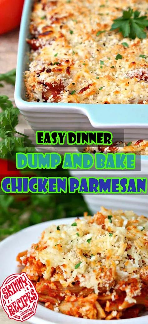 Easy Dinner Dump and Bake Chicken Parmesan - easydinnerrecipes - Medium Dump And Bake Chicken, Dump And Bake, Chicken Parmesan Recipe Baked, Bake Chicken, Easy Chicken Parmesan, Homemade Dumplings, Parmesan Recipes, Baked Chicken Parmesan, Dinner And A Movie