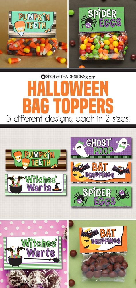 Printable Halloween Bag Toppers | Spot of Tea Designs Thanksgiving Treat Bag Toppers, Halloween Treat Bag Toppers Printable, Halloween Bag Toppers Free Printable, Trunk Or Treat Activities, Halloween Bag Toppers, Candy Toppers, Candy Bag Toppers, Boo Baskets, Halloween Breakfast