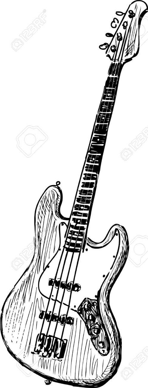 Bass Drawing Reference, Electric Guitar Wallpaper Art, Electric Guitar Drawing Sketches Pencil, Bass Guitar Art Drawing, Bass Guitar Illustration, Draw Electric Guitar, Bass Guitar Sketch, Bass Guitar Drawing Simple, Base Guitar Drawing