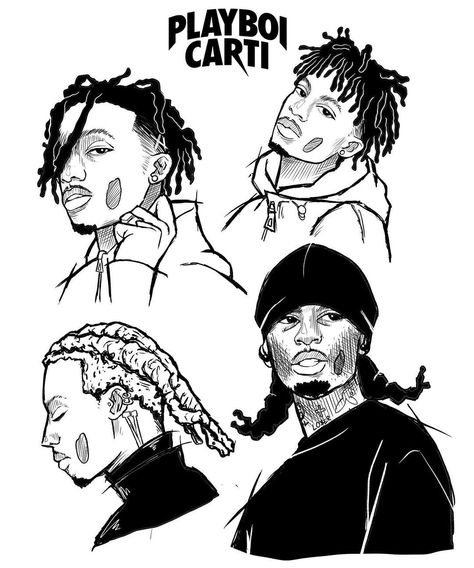 Art by : aogiritrap Playboi Carti Drawing, Carti Drawing, Carti Art, Gangster Paradise, Drawings Of Celebrities, Cash Carti, Spiderman Art Sketch, Graffiti Style Art, Vampire Art