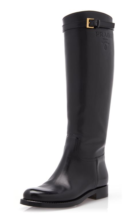 Luxury Leather Knee-high Boots Wide Calf, Luxury Calf Leather Knee-length Boots, Prada Leather Boots, Knee High Boots Chanel, Black Knee High Prada Boots, Prada Outfits, Prada Boots, Leather Knee High Boots, Prada Fashion