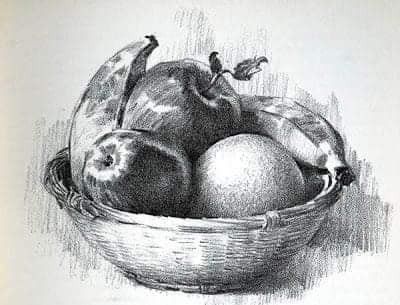 Fruit Pencil Drawing, Fruit Bowl Drawing, Fruit Basket Drawing, Fruit Sketch, Pencil Drawing Ideas, Candle Drawing, Andrew Loomis, Basket Drawing, Watercolor Paintings Nature