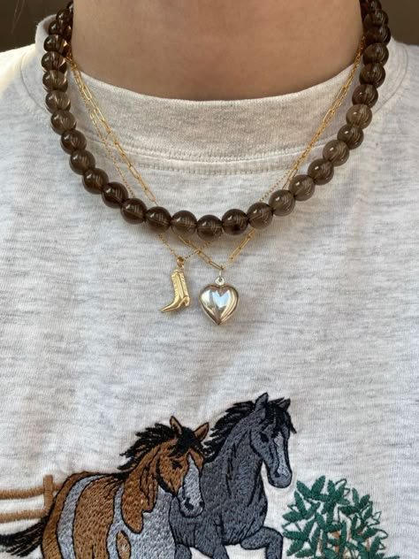 Smokey Quartz Necklace, Cowboy Necklace, Cowboy Boot Necklace, Jewelry Goals, Cowboy Jewelry, Quartz Choker, Necklace Stack, Preppy Jewelry, Handmade Gold Jewellery