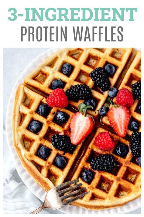 3-ingredient protein waffles make for a great healthy protein-packed breakfast for the whole family! Made in the blender with cottage cheese, oats and eggs, these tasty waffles couldn’t be easier to whip together. Perfect for weekly meal prep! {Gluten-free-friendly & vegetarian} Meal Prep Waffles Healthy, Protien Waffles Cottage Cheese, 3 Ingredient Protein Waffles, Premier Protein Waffles, Freezer Protein Waffles, Oat Protein Waffles, Devotion Protein Waffles, Cottage Cheese Egg Waffles, Best Protein Waffle Recipe