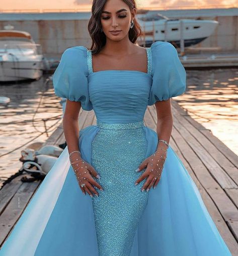 Ocean Blue Dress Gowns, Ocean Blue Dress, Evening Gowns Short, Blue Sequin Prom Dress, White Tulle Skirt, Detachable Skirt, Tulle Skirt Black, Mermaid Evening Gown, Sequin Prom Dress