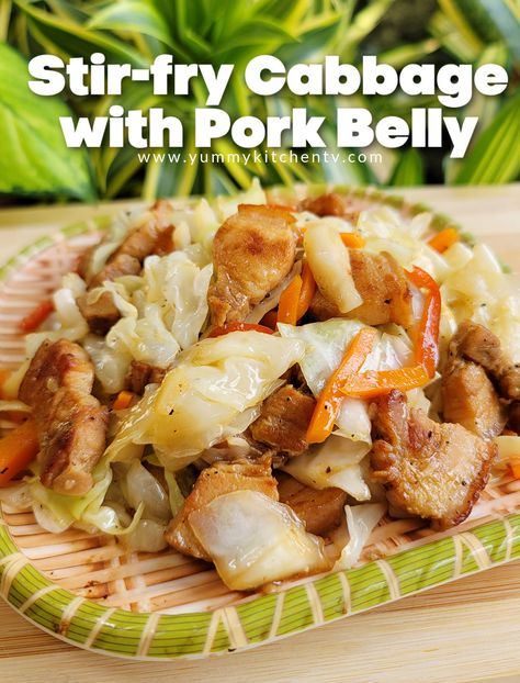 Pork Belly Cabbage, Pork Belly And Cabbage, Pork With Cabbage Recipes, Pork And Napa Cabbage Stir Fry, Stir Fry Pork Belly Recipes, Cabbage And Pork Belly, Pork Belly And Cabbage Recipes, Pork Belly Dishes, Pork Belly Stir Fry Recipes