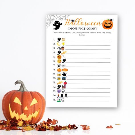 Get ready for spooky fun with our Halloween Emoji Games! Perfect for family game night or adult parties, our Halloween emoji game is a fantastic choice. Easy to access with an instant download.

DETAILS
• Two PDF files
• One PDF 8.5 x 11" Game + Answer Key
• One PDF of two 5 x 7" Games on one 8.5 x 11" sheet
• Files are NOT editable
• Instant download

PLEASE NOTE
- This listing is for a digital download product. No physical product will be shipped. Games Halloween Party, Printable Halloween Games, Trivia Party, Halloween Emoji, Games Halloween, Halloween Parfait, Emoji Pictionary, Emoji Games, Halloween Games For Kids