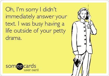 Oh, I'm sorry I didn't immediately answer your text. I was busy having a life outside of your petty drama. Quotes About Petty Drama, Tired Of Petty Drama, Don’t Make Excuses For Horrible People, Petty Memes Funny, Petty Memes Savage, Funny News, Truth Hurts, Ecards Funny, Someecards