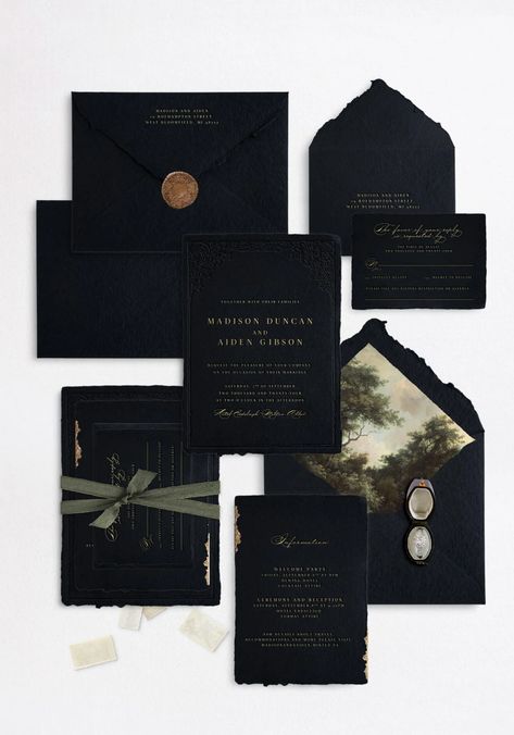 Semi-Custom Wedding Invitations | Papira Dark Elegant Wedding Invitations, Dark Green Invitation Wedding, Wedding Invitations Aesthetic, Moody Branding, Wedding Invites Elegant, Dark Wedding Invitations, Moody Wedding Invitations, Wedding Invitation Design Modern, Burgundy Wedding Theme