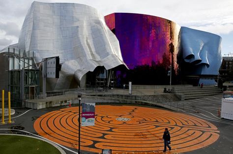 The metallic, multihued, architectural undulation at Seattle Center, the institution founded by former Microsoft billionaire Paul Allen in 2000 and designed by Frank Gehry, is becoming the Museum of Pop Culture, or MoPOP. Pictured here with its permanent Labyrinth installation. Museum Of Pop Culture, Paul Allen, Experience Music, Seattle Center, Seattle Art Museum, Music Project, Cultural Architecture, Plant Art, Postmodernism