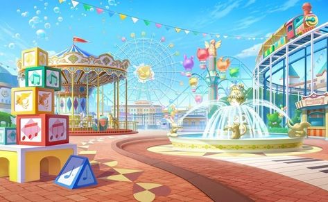 Theme Park Map, Circus Background, Umbrella Photography, Gacha Backgrounds, 2d Game Art, Kids Background, Scenery Background, Drawing Wallpaper, Background Drawing