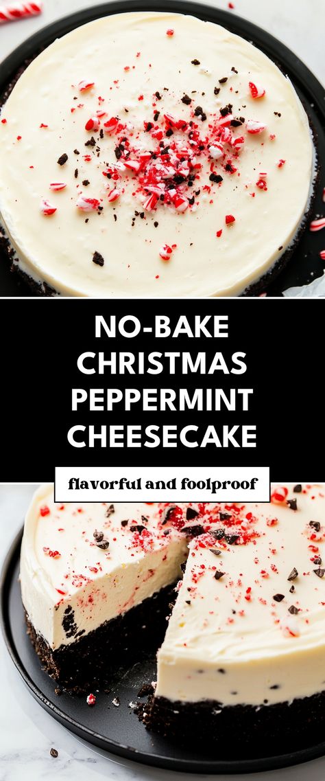 Image for No-Bake Christmas Peppermint Cheesecake Peppermint Cheesecake No Bake, Oreo Peppermint Cheesecake, No Bake Peppermint Bark Cheesecake, No Bake Oreo Peppermint Cheesecake Bites, Peppermint Pie No Bake, No Bake Cheesecake Christmas, Easy Christmas Dessert Recipes Quick, Mini Peppermint Cheesecake, No Bake Christmas Cheesecake