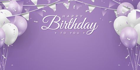 Happy Birthday . banner or greeting card background for birthday celebration . purple and white color concept . vector illustration Birthday Background Design Landscape, Happy Birthday Landscape Background, Happy Birthday Purple Background, Purple Birthday Background, Birthday Background Landscape, Happy Birthday Landscape, Birthday Tarpaulin Design Background, Birthday Background Aesthetic, Birthday Tarpaulin Background