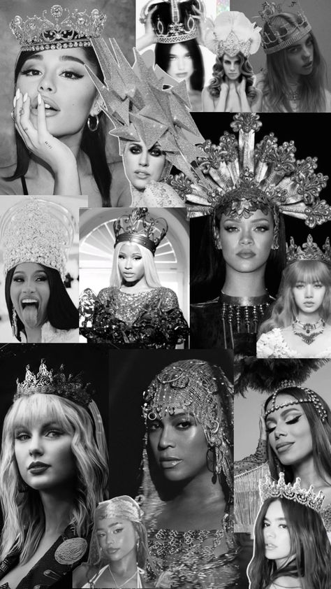 Immagini di star e cantanti donne con la loro corona reale. Cantanti pop hip hop famose. Carol G, Star Crown, Cardi B, Nicki Minaj, Beyonce, Rihanna, Ariana Grande, All Star, Taylor Swift