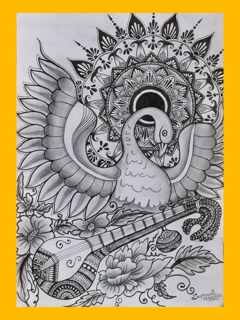 Saraswati Mandala Art, Indian Heritage Drawing, Aari Drawing, Sketch Mandala, Artist Vibes, Beautiful Pencil Drawings, Sketch Images, Drawing Scenery, Easy Mandala