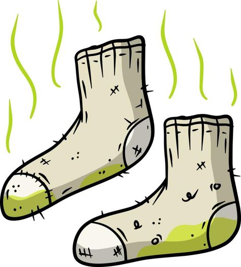 Dirty sock. The bad stench. Sloppy clothes. Stinky toe. Grey Object for washing. Cartoon flat illustration. Green wave. Smelly feet Socks Clipart, Smelly Socks, Smelly Clothes, Socks Illustration, Socks Drawing, Stinky Socks, Shri Ram Photo, Green Wave, Ram Photos