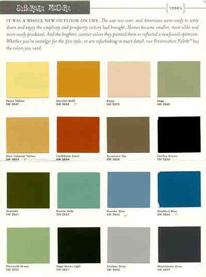 suburban modern paint colors from Sherwin Williams--check the lower left for the green I love, plus the subtle blues and greys. Mid Century Paint Colors, Mid Century Modern Paint Colors, Mid Century Paint, Modern Paint Colors, Casa Retro, Mid Century Colors, Mid Century Modern Colors, Sherwin Williams Colors, Retro Renovation