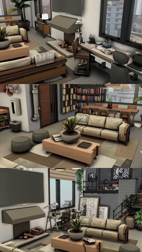 Sims 4 Game Room Ideas, Sims4 Living Room Ideas, Sims Blender, Sims 4 Homes, Sims 4 Exterior, Sims 4 Loft, Sims 4 Modern House, Sims Decor, Sims 4 Houses Layout