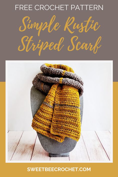 Simple Rustic Striped Scarf - Free Crochet Pattern - Sweet Bee Crochet Simple Crochet Scarf, Crochet Scarf Pattern Free Easy, Comfort Vibes, Crochet Stripe Scarf, Rustic Crochet, Simple Scarf Crochet Pattern, Bee Crochet, Crochet Cowls, Simple Scarf