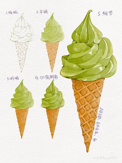 Food Watercolour Painting, Marker Food Drawing, Marker Art Step By Step, Watercolour Food Illustrations, Food Marker Art, Alcohol Marker Art Tutorial, How To Draw Anime Food, How To Draw Desserts, Step By Step Watercolor Painting Easy