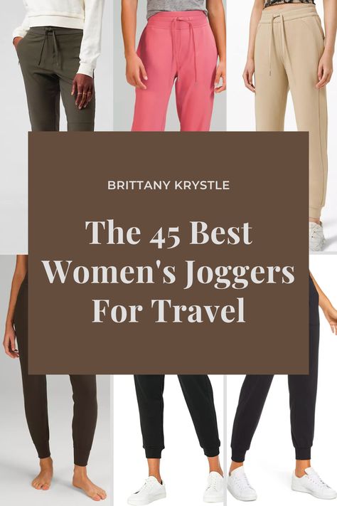 Every woman needs at least one great pair of joggers for traveling. I’ve curated a list of the best women’s joggers for travel that includes a variety of styles, fabrics, and price points. Including brands like Athleta, Lululemon, Zella and my fave Amazon picks! #airportoutfit #traveloutfit #airportfit #airportstyle Best Shoes For Travel, Best Travel Pants, Cute Airport Outfit, Air Port Outfit, Best Joggers, Airport Outfits, Airport Fits, Outfit For Travel, Travel Clothing