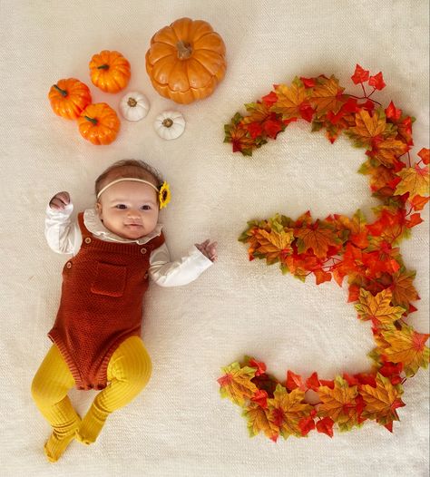 4 Month Fall Baby Pictures, 3month Baby Photoshoot Ideas, Fall Milestone Picture Ideas, 3rd Month Baby Photoshoot Ideas, 3 Months Baby Photography, Baby Birthday Month, Fall Baby Photos, Fall Baby Pictures, Photo Bb