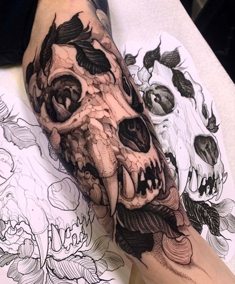 Black tattoos | Dotwork | Linework | Tattoo ideas | tattoo ideas for men | tattoo ideas for women | forearm tattoo sleeve | tattoo designs | Tattoo inspiration | tattoo artists aesthetic | tattoo sketches #tattoo #tattooideas #blacktattoos #tattooformen #tattooforwomen #tattooartist Wolf Skull Tattoo, Bw Tattoo, Clayton Cardenas, Artists Aesthetic, Tattoos Dotwork, Sketches Tattoo, Dog Skull, Castle Tattoo, Linework Tattoo