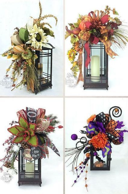 Lantern Swags Tutorial, Christmas Lantern Ideas, Fall Lanterns, Fall Lantern, Lantern Swag, Lantern Ideas, Lantern Centerpieces, Halloween Lanterns, Fall Arrangements