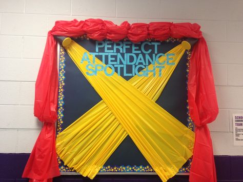 Perfect Attendance "Spotlight" Perfect Attendance For Staff, Perfect Attendance Ideas, Perfect Attendance Bulletin Board, Attendance Display, Attendance Ideas, Office Bulletin Board Ideas, Attendance Board, Office Bulletin Board, Staff Spotlight