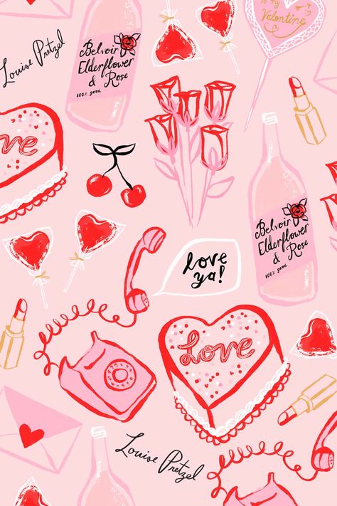 Valentines Wallpaper Iphone, Pink Prints, Look Wallpaper, Collage Mural, Valentines Inspiration, Day Wallpaper, Hari Valentine, Bakery Packaging, 2nd Year