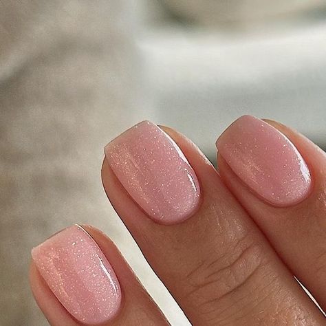 Gel Nails With Natural Nails, One Colour Biab Nails, Aesthetic Biab Nails, Gel Nail One Color, Biab Nails With Glitter, Simple Nails Biab, Classic Biab Nails, Cute Biab Nails Short, Beginner Biab Nails