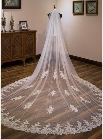 Cathedral Wedding Veils | JJ's House Cheap Wedding Veil, Ivory Wedding Veils, Comb Veil, Long Veil Wedding, Cathedral Bridal Veils, Ivory Veil, Floral Veil, Veil Length, Cathedral Wedding Veils